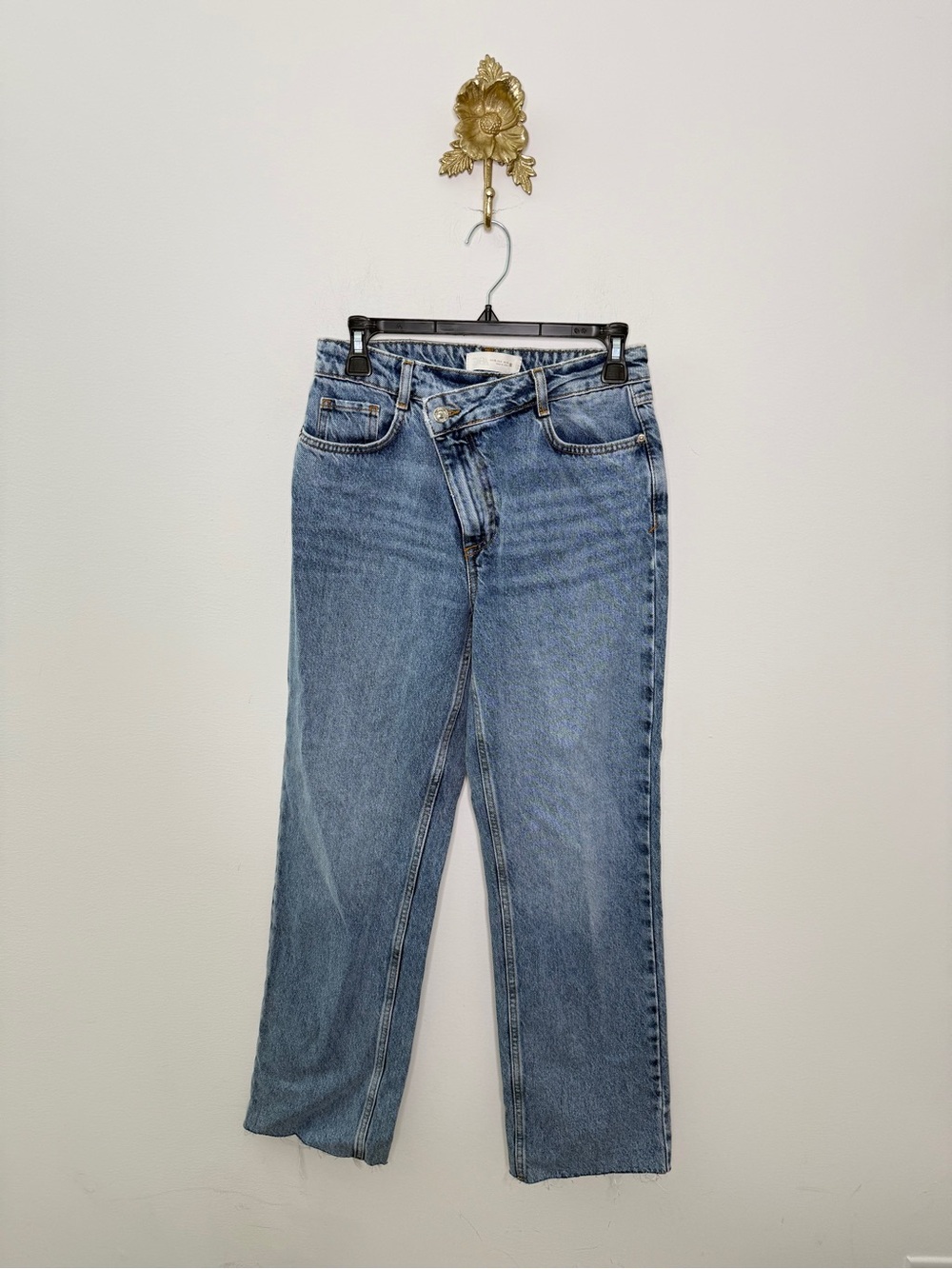 Zara Straight Ankle High Waist Crossover Waist Jeans 4